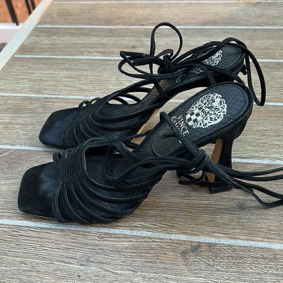 Vince Camuto‎ black suede Roselian ankle wrap heels sandals size 7 - Picture 3 of 7